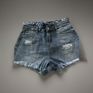 HAYDEN LOS ANGELES Denim Ripped High Waisted Paperbag Shorts Raw Hem NWT